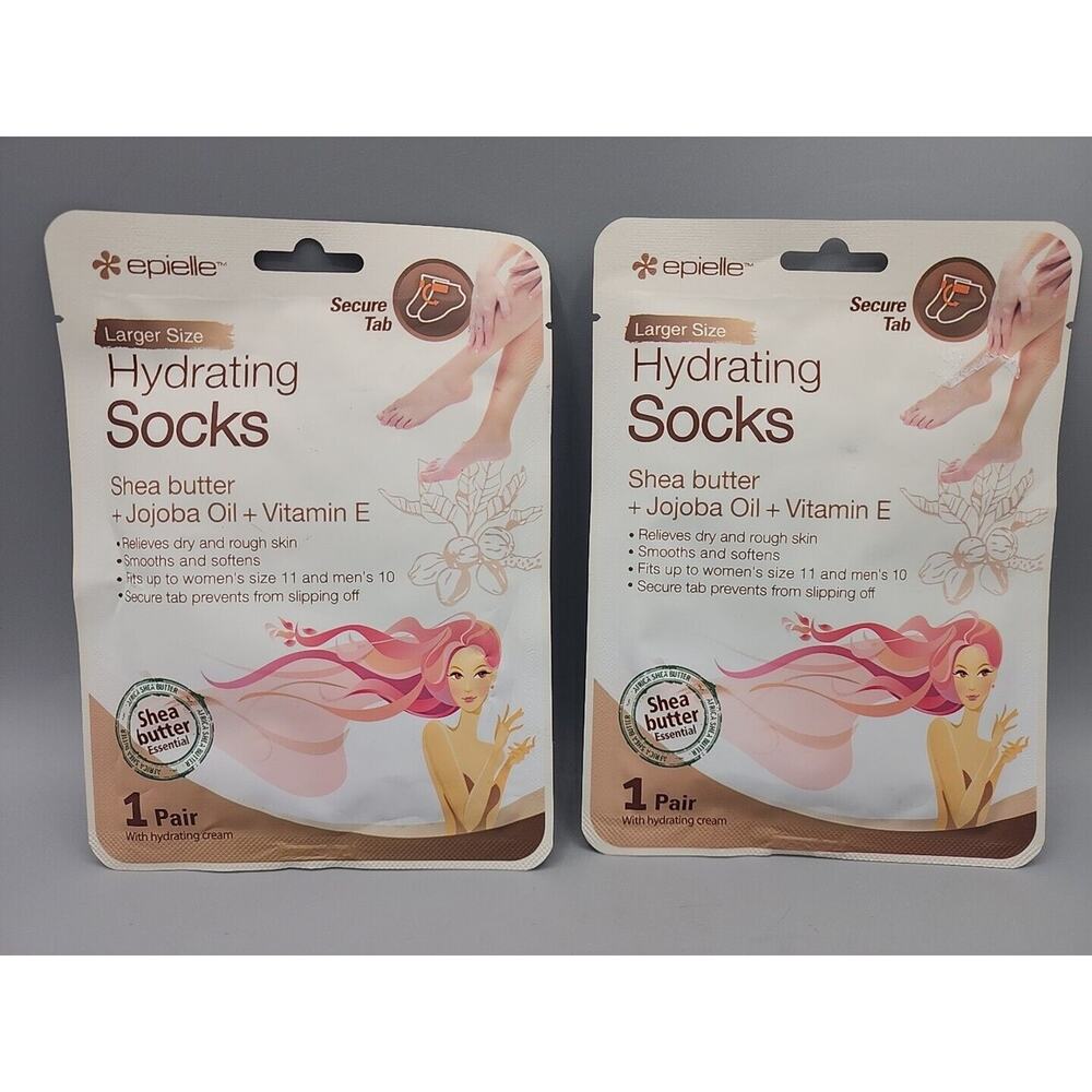 Epielle Hydrating Socks Shea Butter, Jojoba Oil & Vitamin E Two Pairs Lot of 2